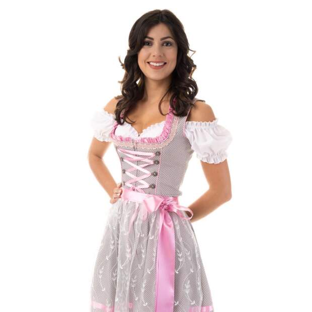 DIRNDL TRACHTENKLEID DAMEN NICOLE IN GRAU/ROSA 3.TLG 38