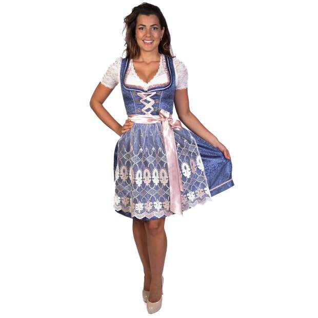 EMELY Dirndl Trachtenkleid Damen 2:TLG Blau/Rosa 38