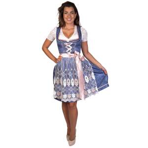 EMELY Dirndl Trachtenkleid Damen 2:TLG Blau/Rosa 38